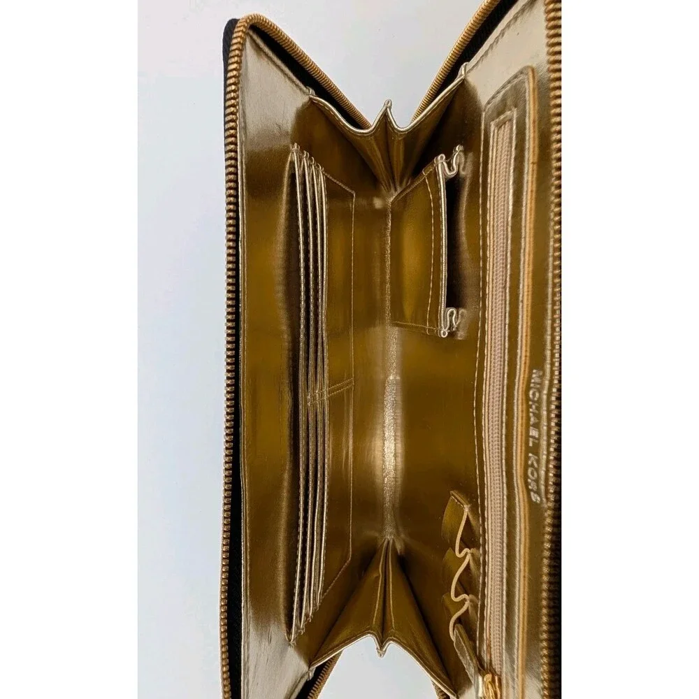 Michael Kors Black Python Embossed Zip Around iPad Folio Case Gold Hardware MK